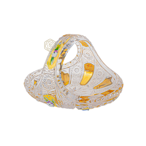 سلة كريستال بوهيمي مذهبة مع رسم حجم صغير صناعة تشيكية