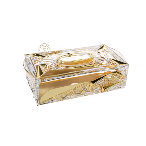 علبة مناديل مستطيلة مذهبة كريستال بوهيمي تصميم حديث صناعة يدوية من التشيك