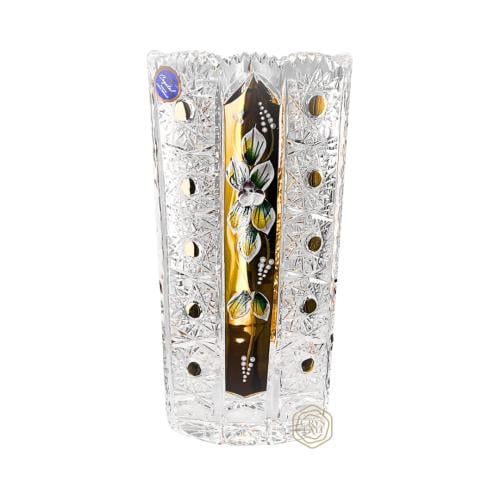 فازة ورد مستطيلة من كريستال بوهيمي مع تذهيب ورسم يدوي | صناعة تشيكية