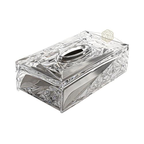 علبة مناديل مستطيلة كريستال بوهيمي شفاف تصميم حديث صناعة يدوية من التشيك