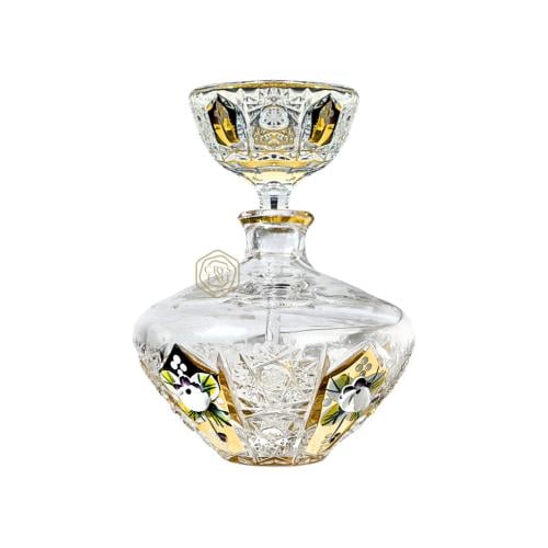 عبوة فاخرة من كريستال بوهيمي تذهيب ورسم يدوي مع ميل | صناعة تشيكية | السعة 200 مل
