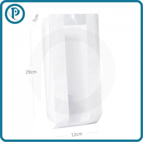 كيس 12×7×29 بدون قاعدة ورق ابيض بنافذة 1000 حبة