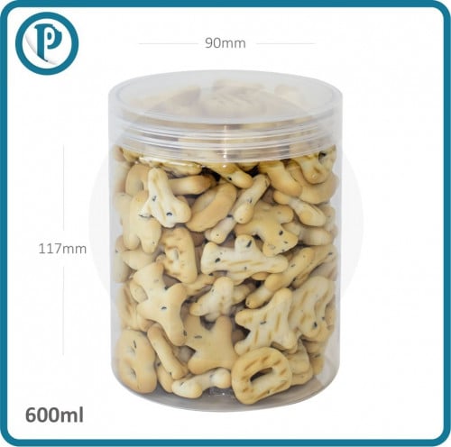 جار 600 مل بلاستيك شفاف بغطاء بلاستيك شفاف 100 حبة