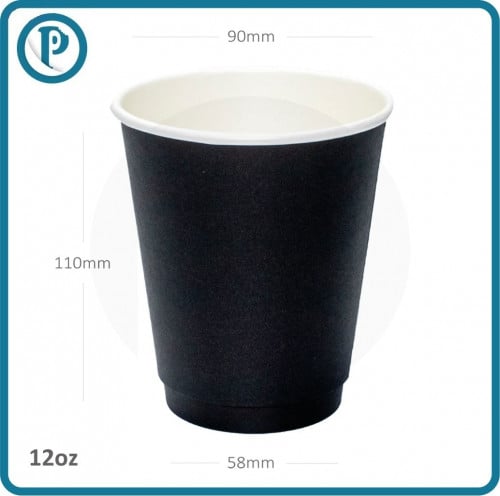 كوب قهوة 12 اونص اسود طبقتين ورق ابيض 500 حبة