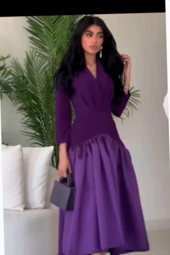 فستان بنفسجي قماش كريب استريش