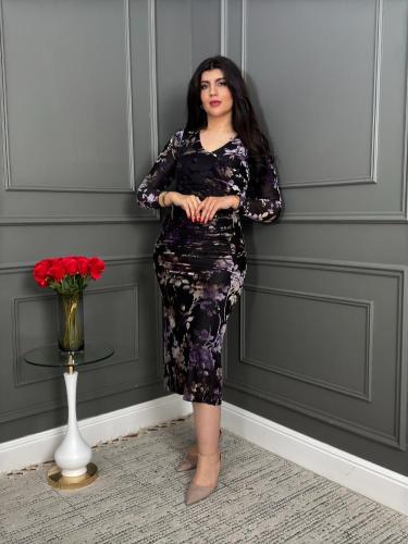 فستان نسائي ميدي بتشجيرة أنيقة