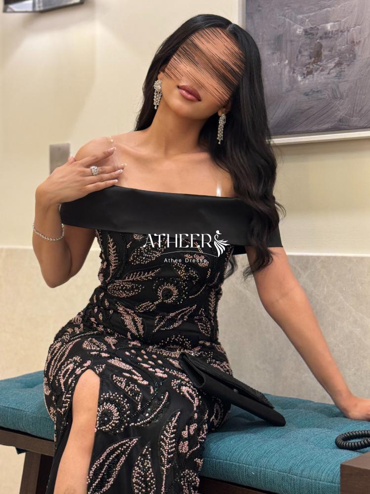 فستان سهره اسود مطرز اوف شولدر | فستان إيما