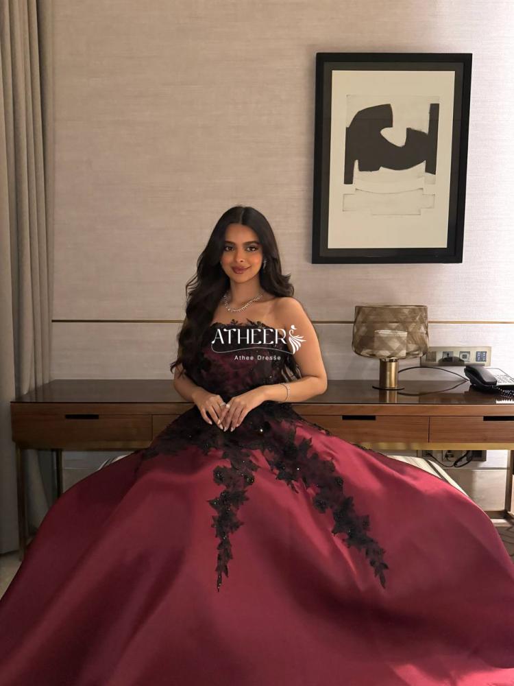 فستان كب مطرز ميكادو كلفه سهره اسود ونبيتي  - متجر اثير