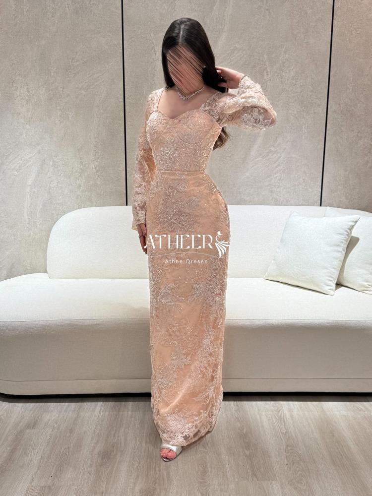 فستان سهرة تول مطرز بالخرز | فستان سُدن