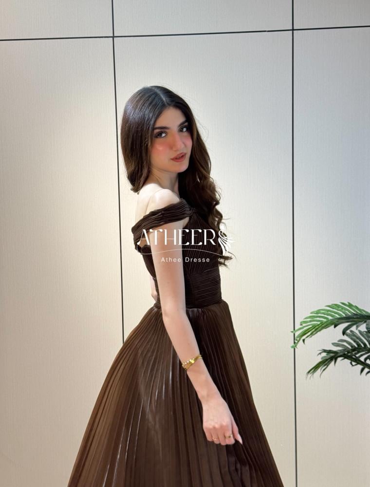 فستان سهره كلوش بني ناعم | فستان تايا