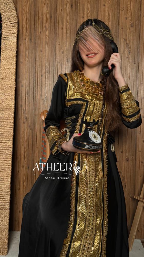 فستان أنيق حرير لون اسود وذهبي - متجر اثير
