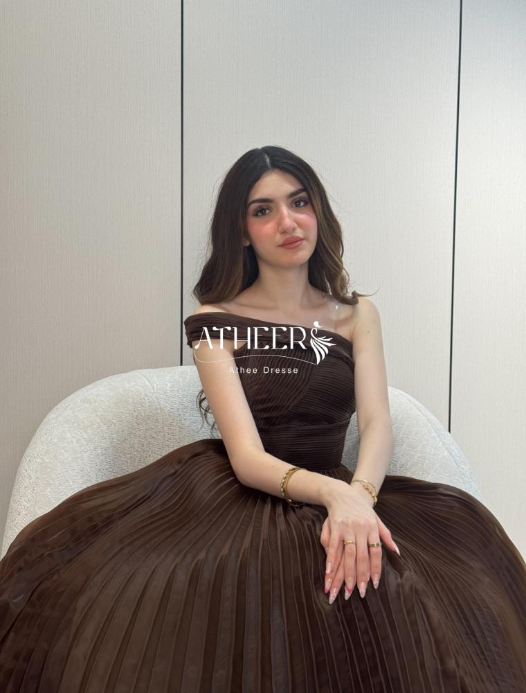 فستان سهره كلوش بني ناعم | فستان تايا