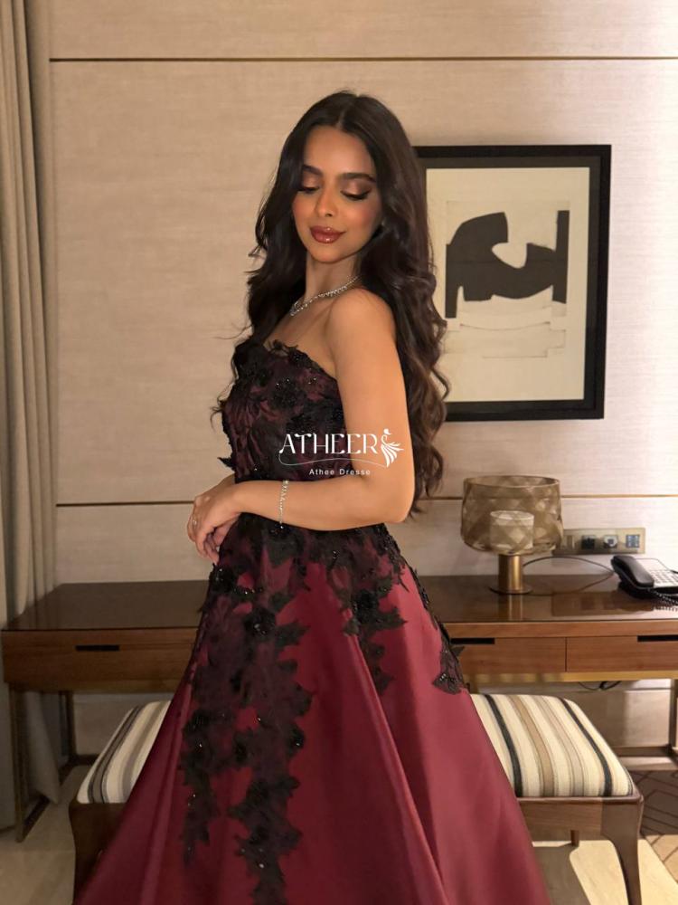 فستان كب مطرز ميكادو كلفه سهره اسود ونبيتي  - متجر اثير