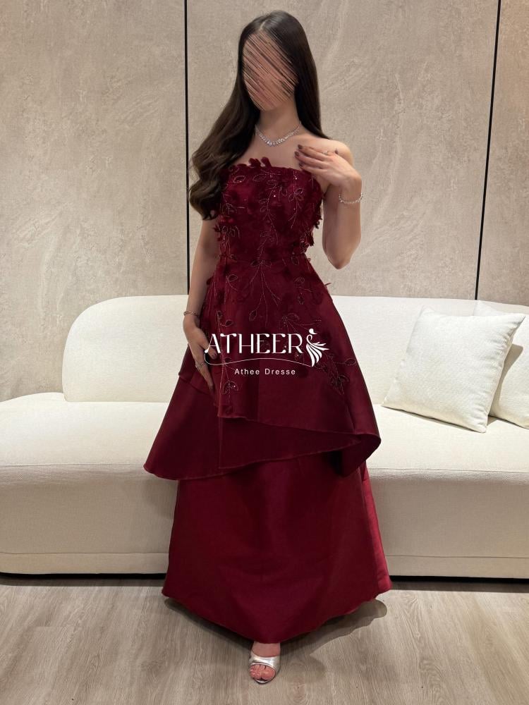 فستان سهرة ميكادو وتول بتطريز خرز تشجيرة | فستان سديم