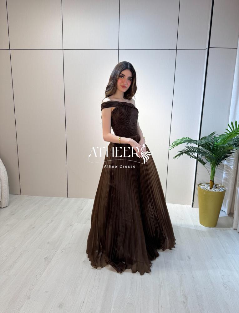 فستان سهره كلوش بني ناعم | فستان تايا