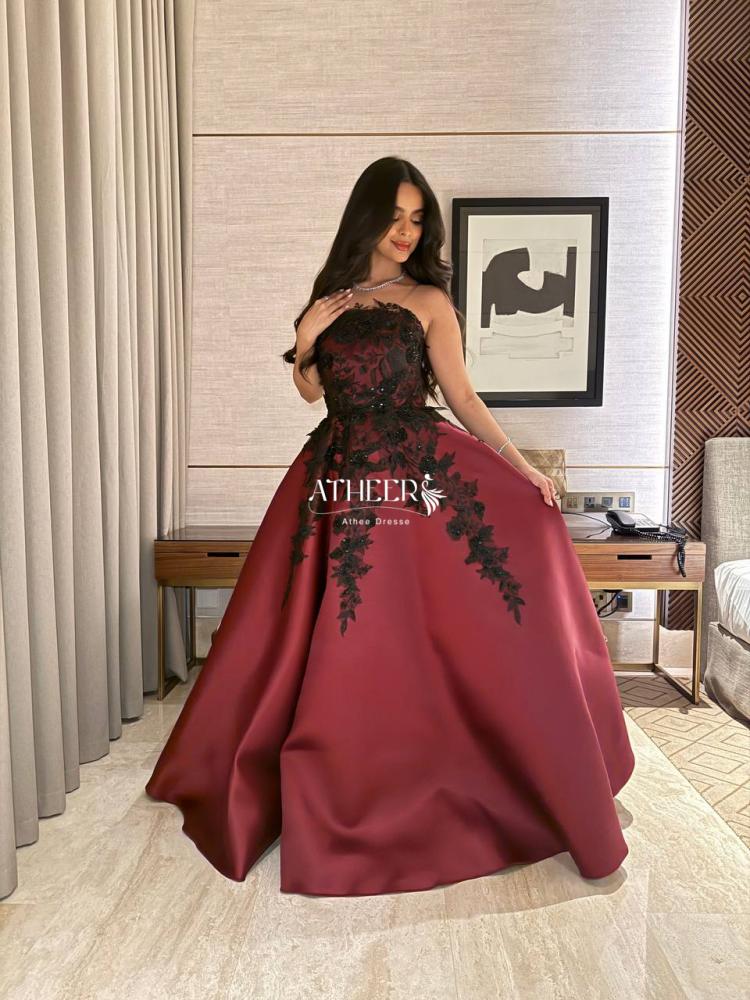 فستان كب مطرز ميكادو كلفه سهره اسود ونبيتي  - متجر اثير