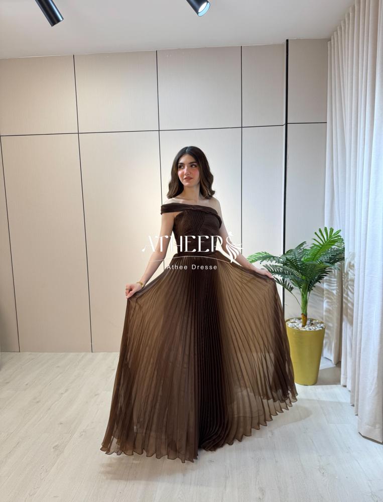 فستان سهره كلوش بني ناعم | فستان تايا