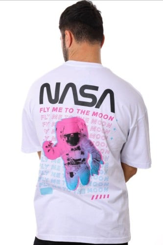 Unisex T-shirt ابيض مميز بطابع NASA Model 1015