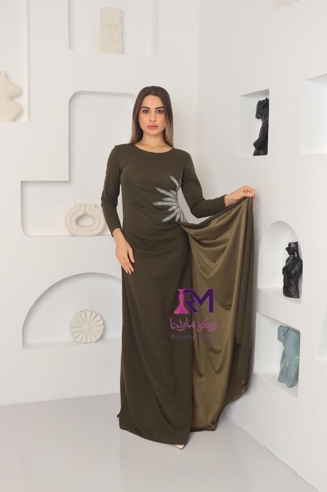 فستان سهره كم طويل لون بترولي