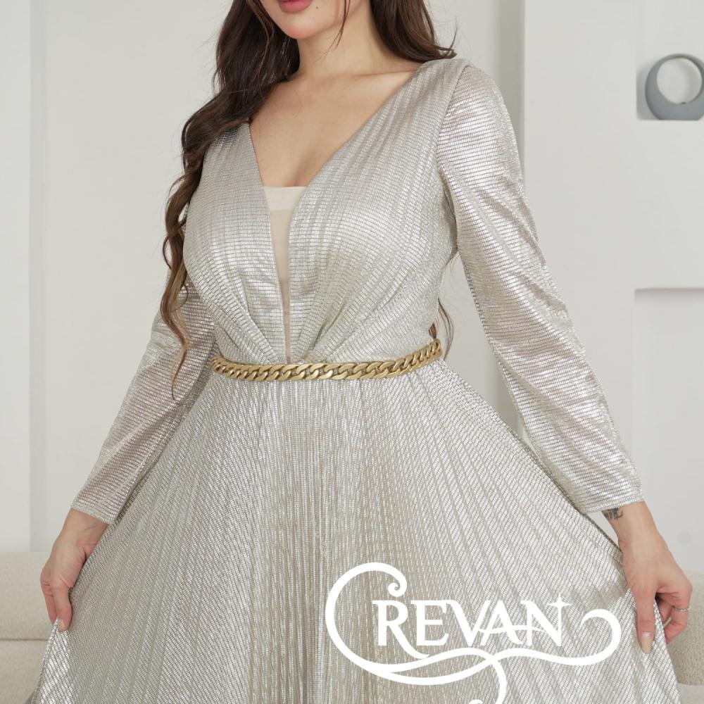 فستان فضي طلس سلسال ذهبي