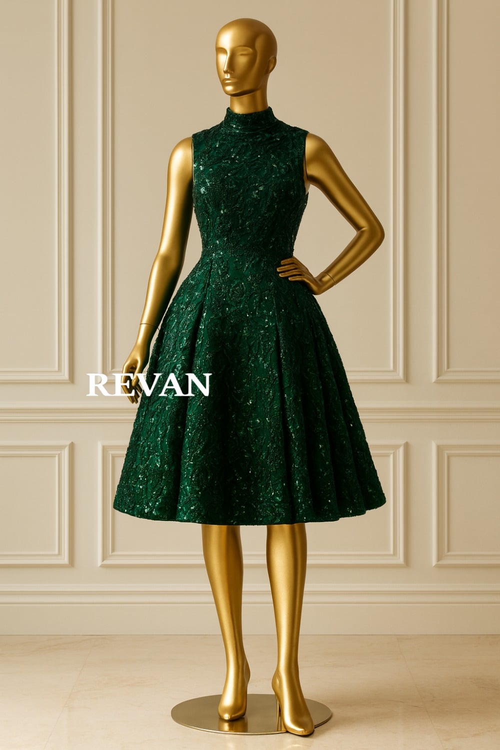slim fit dress slacks Mock Neck Cap Sleeve Mini Dress Green Olive / Large main image 1