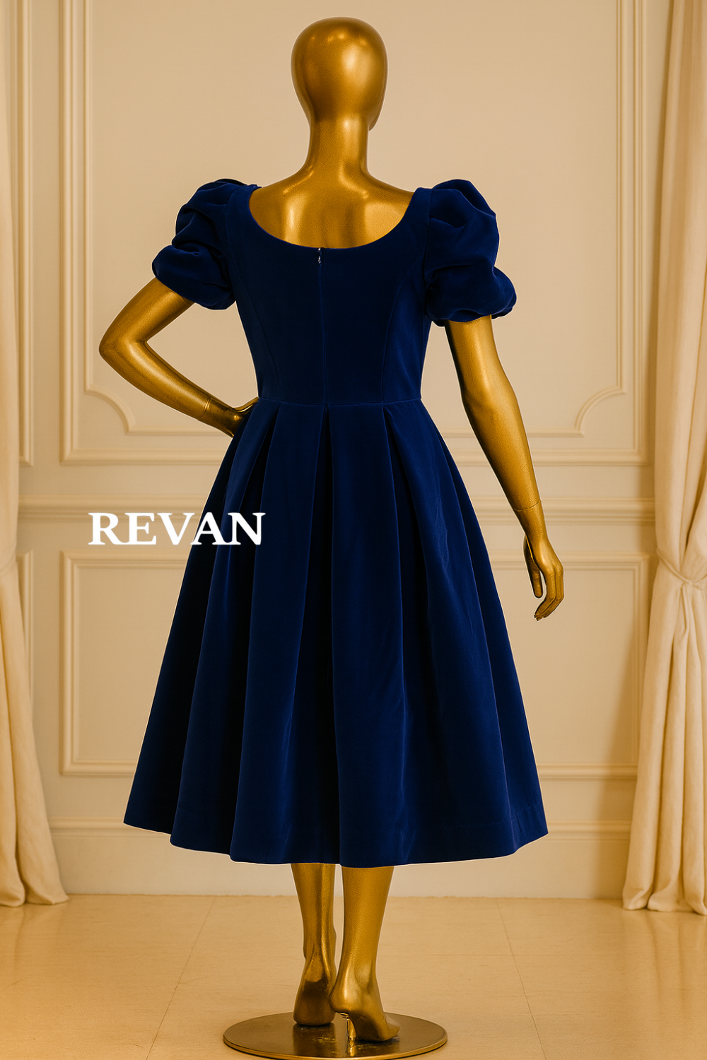 knee length dresses for ladies Women's Velvet Midi Bodycon Ruched Frill Party Dress in Royal Blue – Starin main image 1