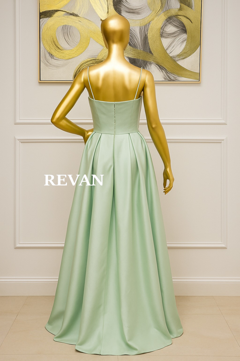 Light green sleeveless evening dress by Rivan -