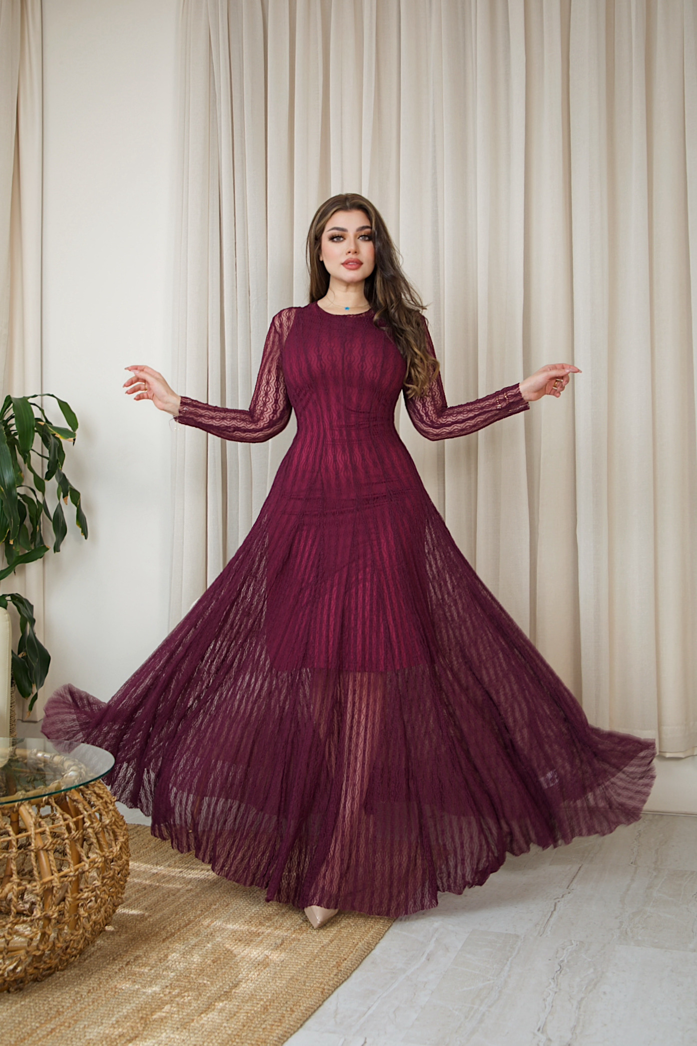 A luxurious Eid dress with elegant lace embroidery from Rivan -