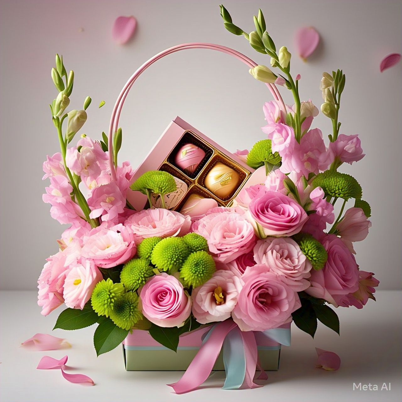 تقديمة ورد منسقة بكيس شوكولاتة باتشي