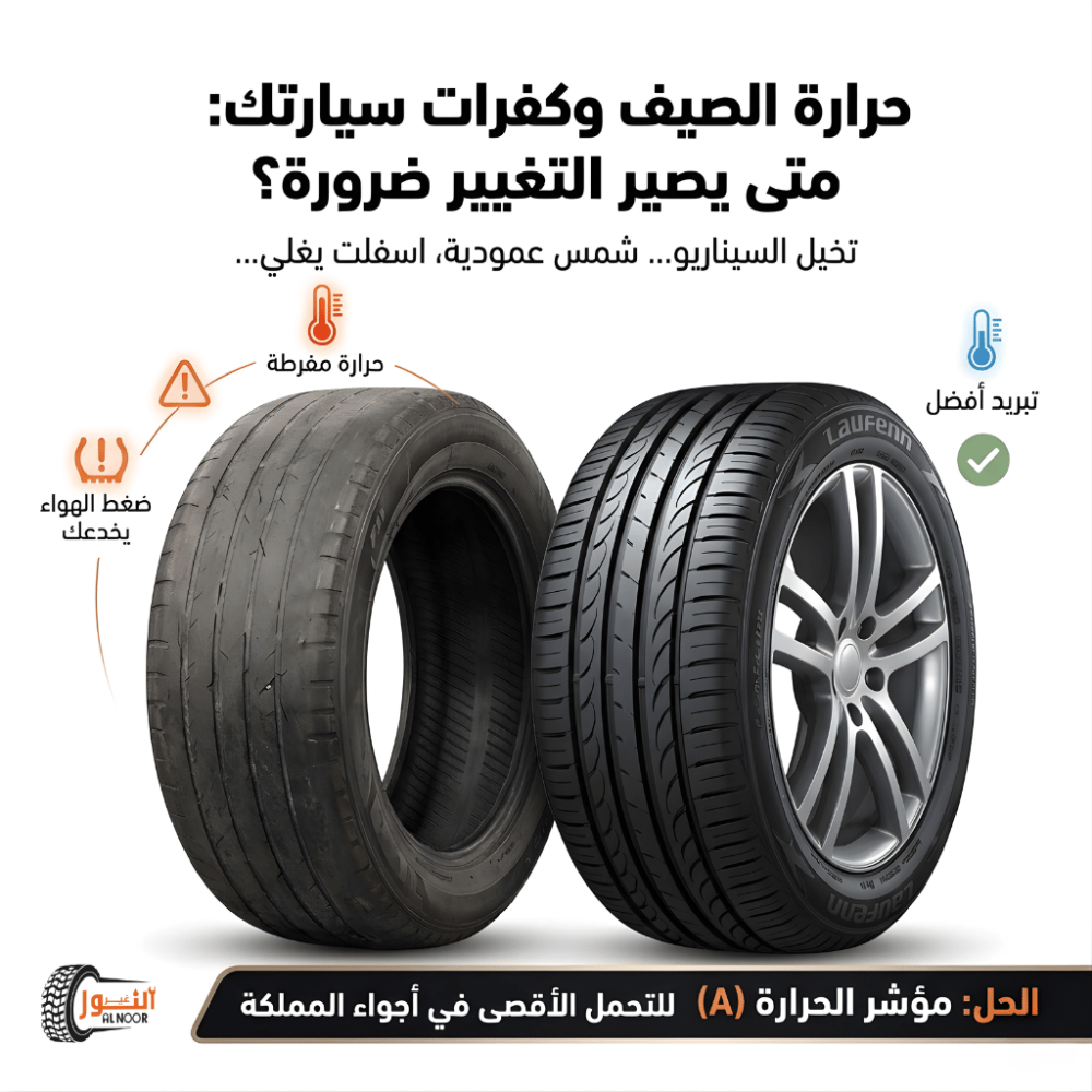 حرارة الصيف وكفرات سيارتك: متى يصير التغيير ضرورة مو رفاهية؟