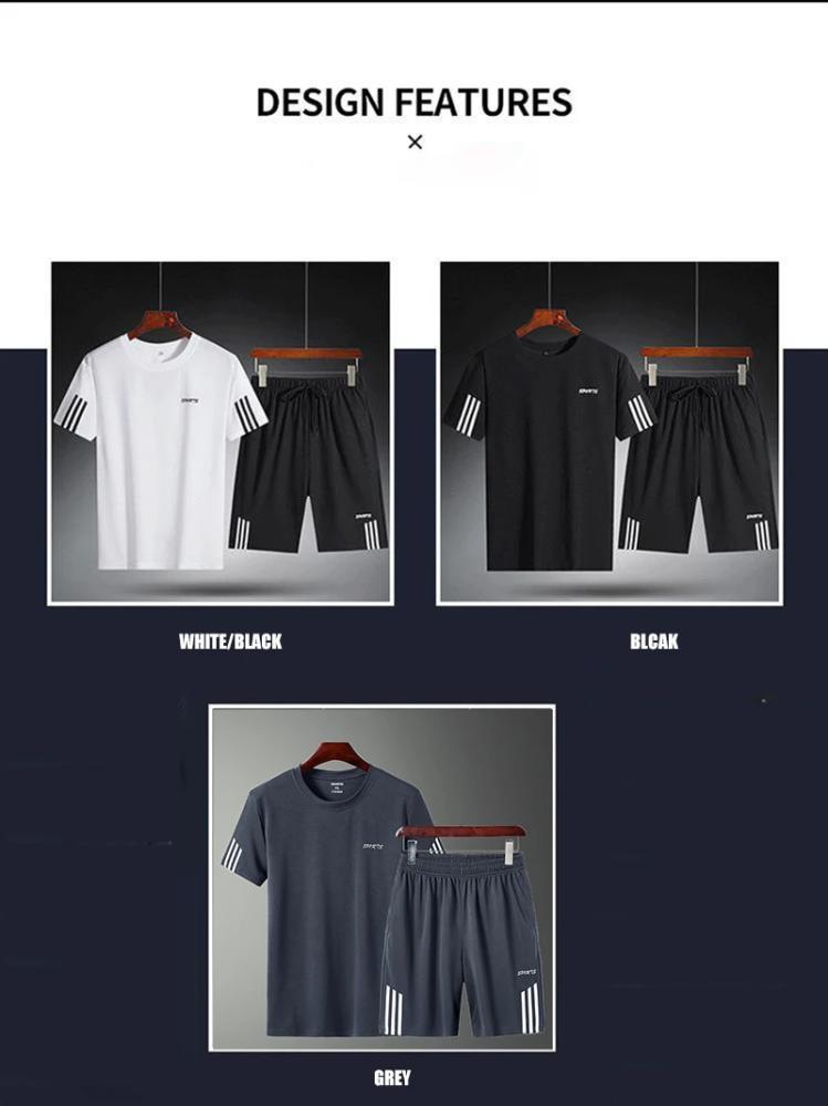 بدلة رياضية صيفية جيدة التهوية للرجال قصيرة الأكمام شورت فضفاض سريع الجفاف قميص قصير ربع السراويل بدلة جري غير رسمية