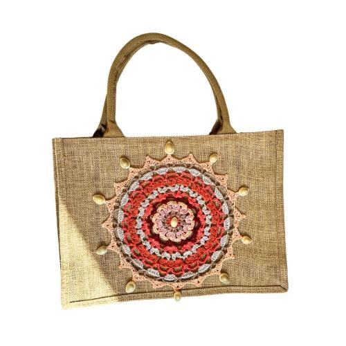 Tote Bag Canvas - Crochet Mandela - Peach