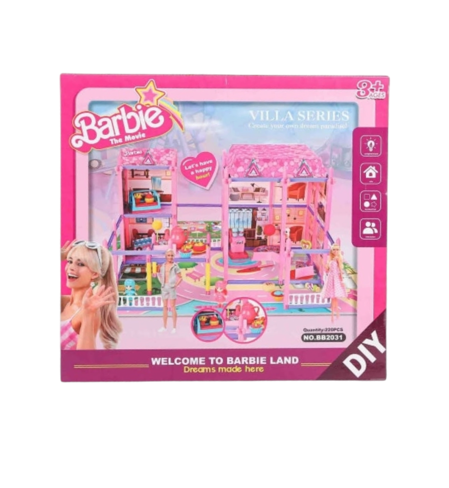 بيت دمى بلاستيك للأطفال من عالم أطفال الجزيرة – مجموعة أثاث كاملة (غرفة نوم، صالة، مطبخ) – بتصميم واقعي – مناسب للأعمار 3-8 سنوات – ألوان جذابة (وردي، أزرق، أبيض) – هدية مثالية للبنات والأولاد