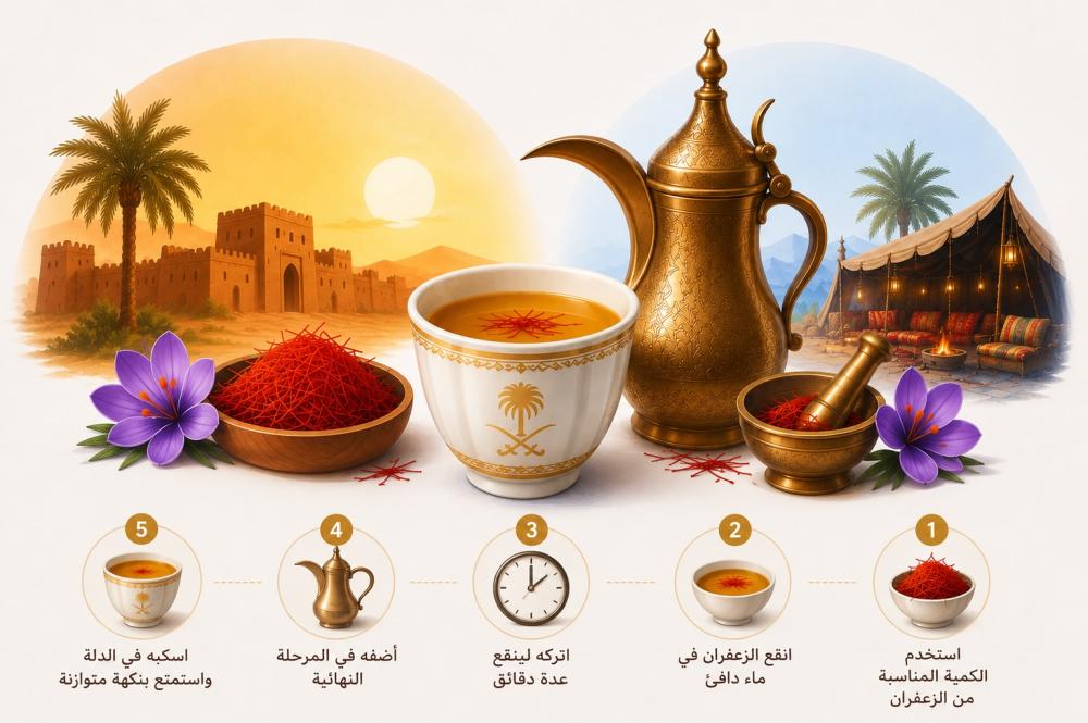 طريقة استخدام الزعفران في القهوة السعودية: الكمية والنقع ووقت الإضافة