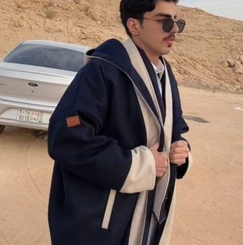 فروة رجالية قماش جوخ لون بيج على الاطراف