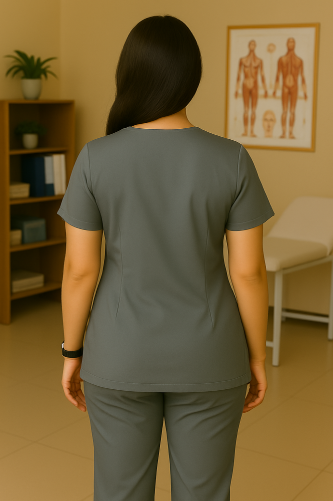 زي طبي نسائي رمادي وابيض