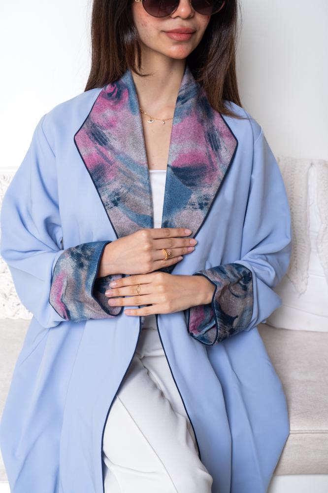 عباية لون أزرق فاتح بكول ريفير ملون