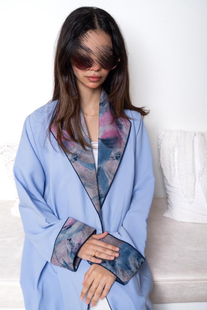 عباية لون أزرق فاتح بكول ريفير ملون