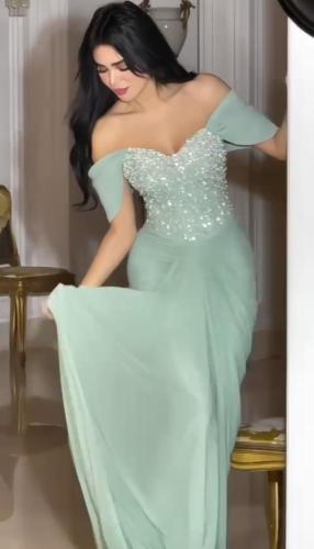 فستان سهرة جورجيت شك يدوي بلور ولولو