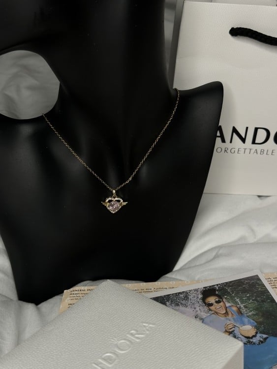سلسال باندورا PANDORA كرستالة ذهبي قلب وردي