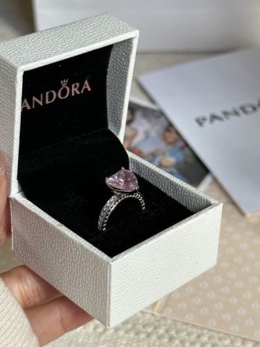خاتم باندورا PANDORA فضي كرستالة وردي الجوهرة