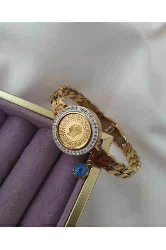 Accessories سوار من الفولاذ المربع باللون الذهبي