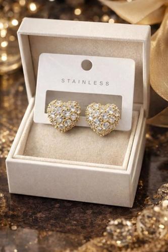 Accessories أقراط هاي الفاخرة على شكل قلب متألق - إكسسوارات ذهبية للنساء