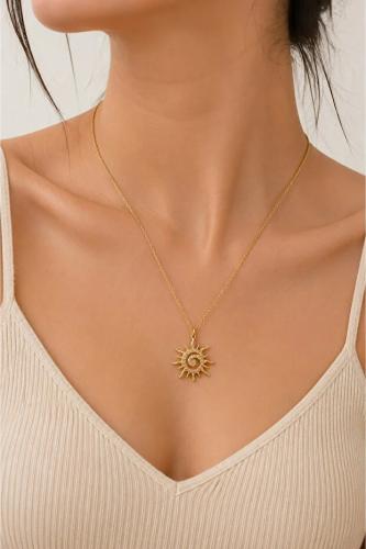 Sylvera Shop قلادة من الفولاذ على شكل شمس حلزونية (لون ذهبي)