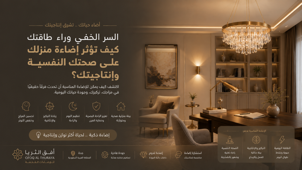 مكتب منزلي مشرق بإضاءة مودرن مريحة للعين تساعد على التركيز والإنتاجية
