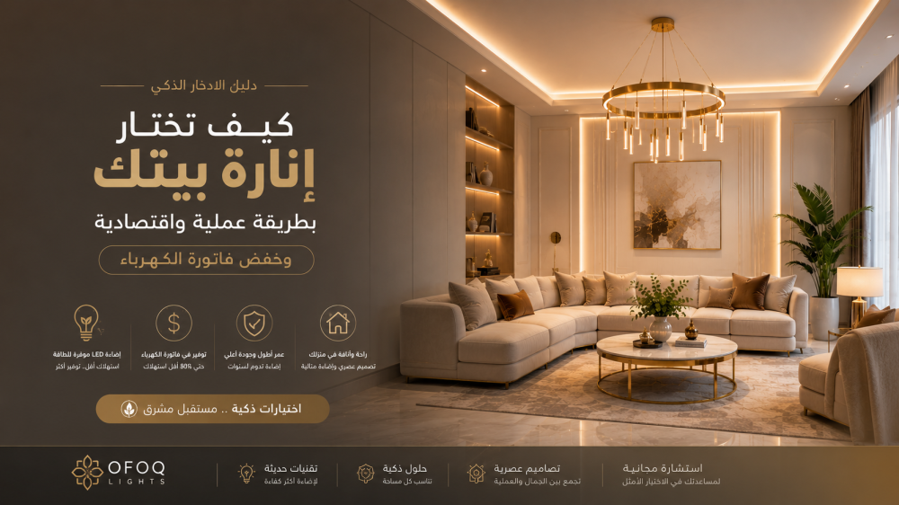 رفة معيشة مودرن بإضاءة LED اقتصادية وذكية توفر في فاتورة الكهرباء من م