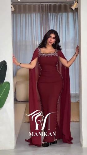 فستان سهره احمر كريب شيفون جورجيت +لول وفصوص