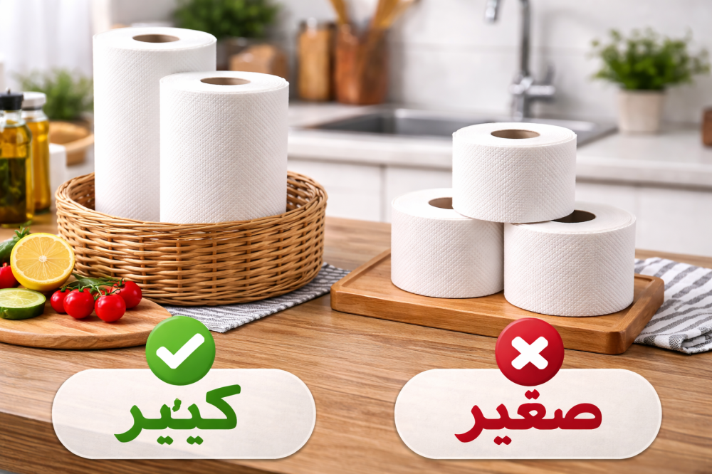 الفرق بين مناديل رول كبير وصغير للمطبخ