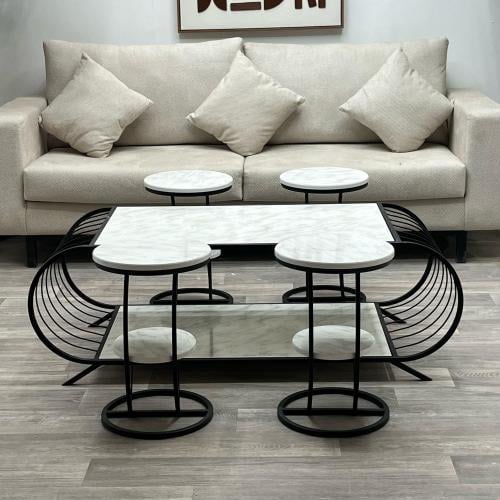 طقم طاولات حديد سطح خشب لون اسود