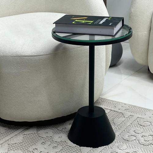 طاوله خدمه اسود سطح زجاج شفاف